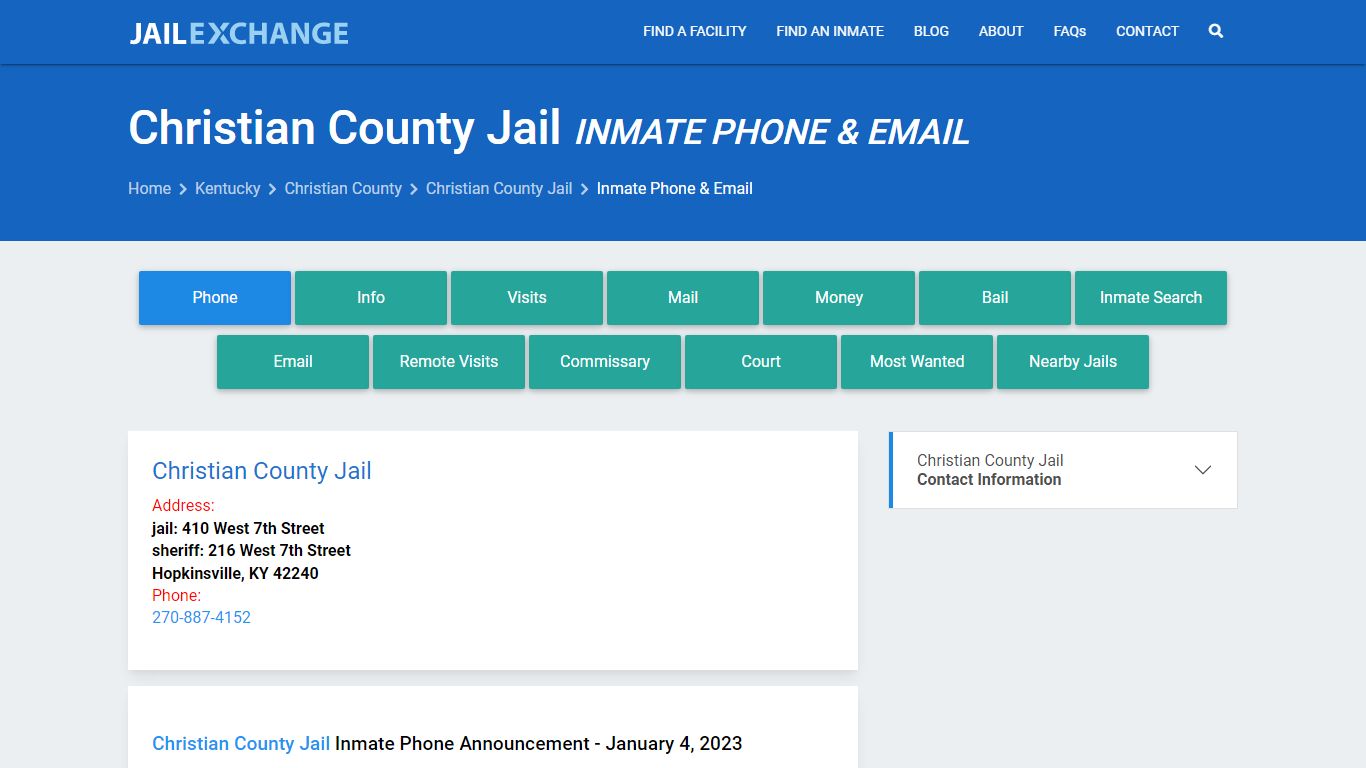 Inmate Phone - Christian County Jail, KY - Jail Exchange